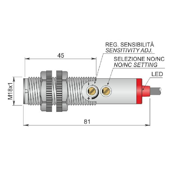 Cellule Bar. reflex M18 AC P=2,5m LO/DO 20-250VAC / Câble 2m-Lire la description