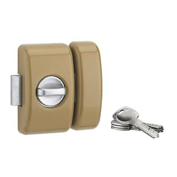Verrou porte entrée universel avec bouton à barrette ABS chromé satin-Lire la description