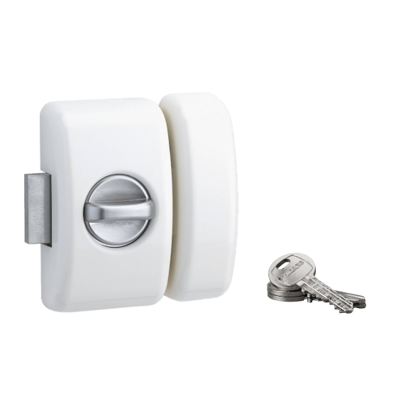 Verrou pour porte d'entrée Universel 5 goup. 45 mm blanc 3 clés Verrou pour porte d'entrée Universel 5 goup. 45 mm blanc 3 clés-Lire la description