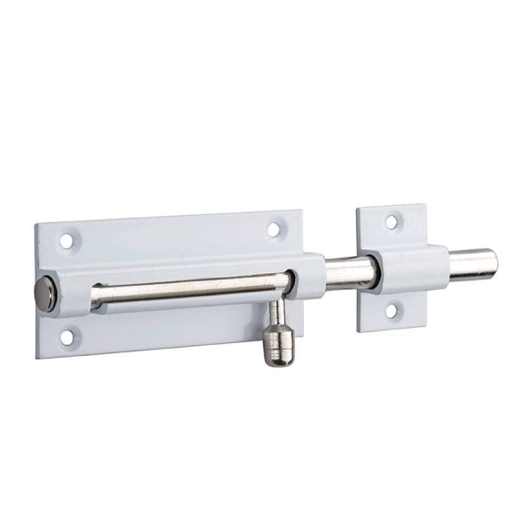 Verrou pour porte de meuble targette laiton laqué blanc 70 mm-Lire la description