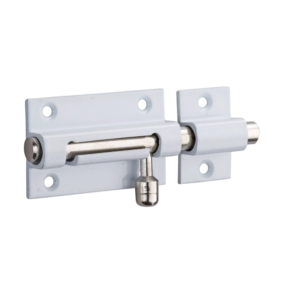 Verrou pour porte de meuble targette laiton laqué blanc 50 mm-Lire la description