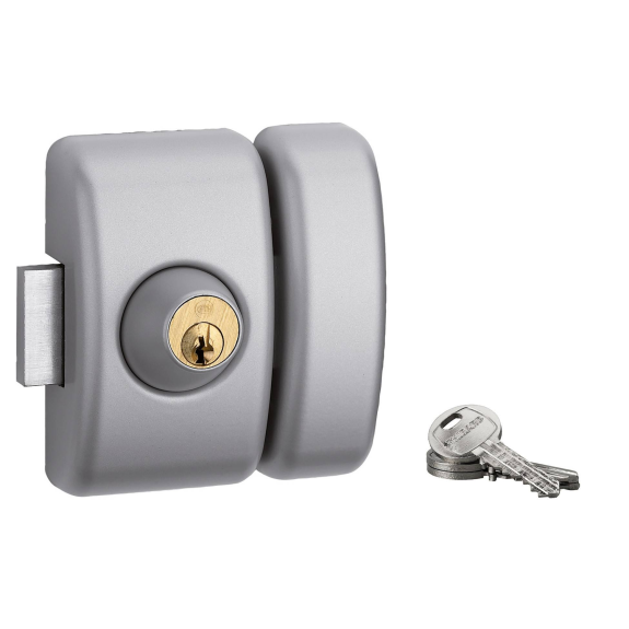 Verrou pour porte d'entrée vitrée Universel 5 goup. 45 mm argent 3 clés-Lire la description