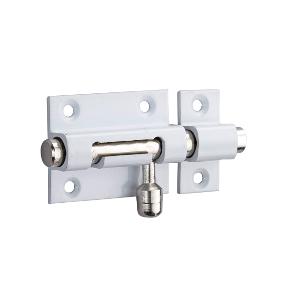 Verrou pour porte de meuble targette laiton laqué blanc 40 mm-Lire la description
