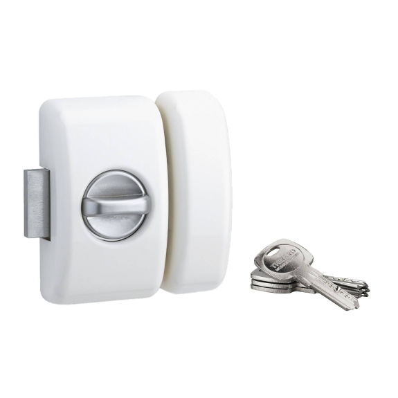 Verrou pour porte d'entrée Universel 6 goup.45 mm blanc 4 clés réversible-Lire la description