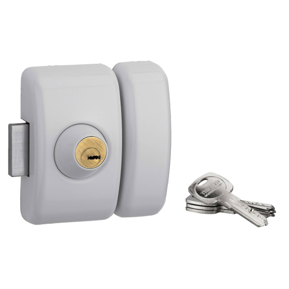 Verrou pour porte d'entrée vitrée Universel 6 goup.45 mm blanc-Lire la description