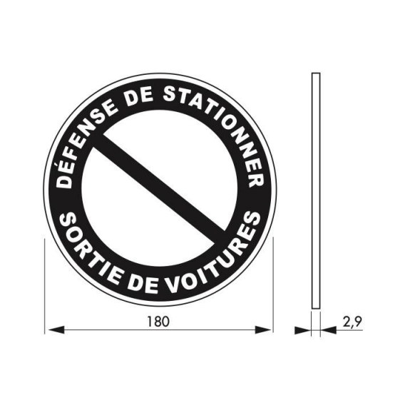 Plaque signalétique Ø 180mm sortie de voiture" avec adhésif"-Lire la description