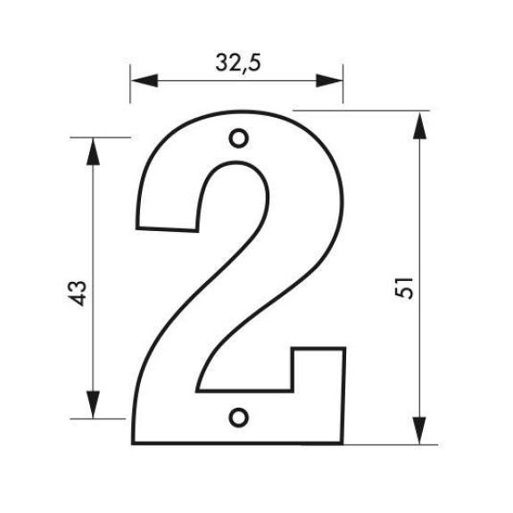 Plaque signalétique Chiffre 2 hauteur 51mm à visser-Lire la description