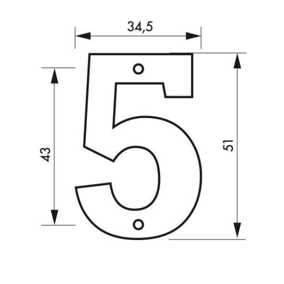 Plaque signalétique Chiffre 5 hauteur 51mm à visser-Lire la description