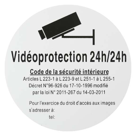 Plaque signalétique Ø 180mm vidéoprotection 24/24" avec adhésif"-Lire la description
