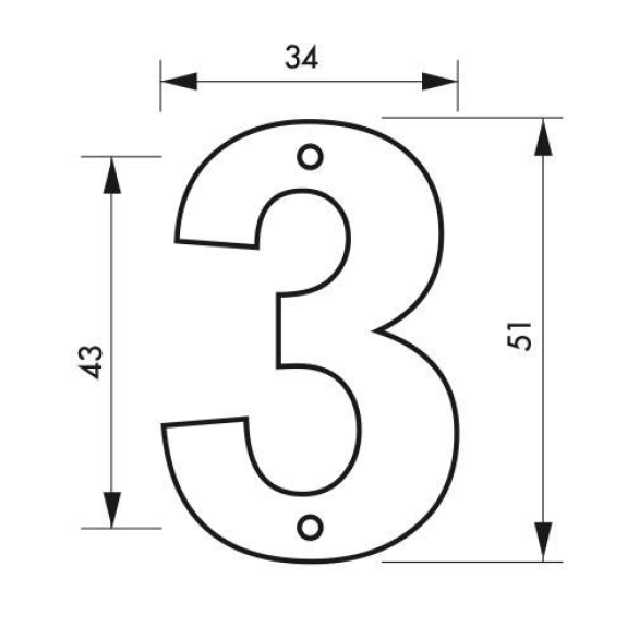 Plaque signalétique Chiffre 3 hauteur 51mm à visser-Lire la description