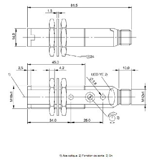Cellule Bar. reflex M18 PNP P=16m Pot. Laser LO/DO Axial / M12 4P-Lire la description