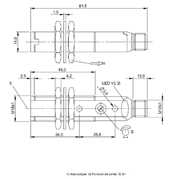 Cellule Bar. reflex M18 PNP P=16m Pot. Laser LO/DO Axial / M12 4P-Lire la description