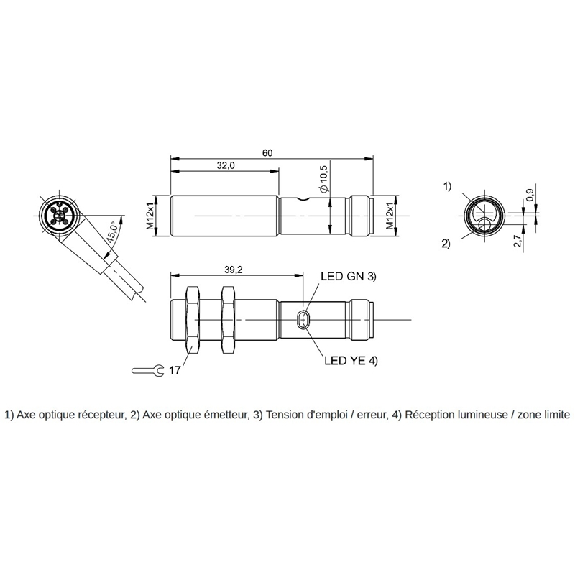 Cellule EAP M18 PNP P=25mm LR LO/DO Métal Axial / M12 4P-Lire la description