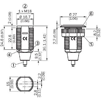 Cellule Bar. reflex M18 PNP P=7.2m PinPoint DO Plast. Axial / C2m-Lire la description