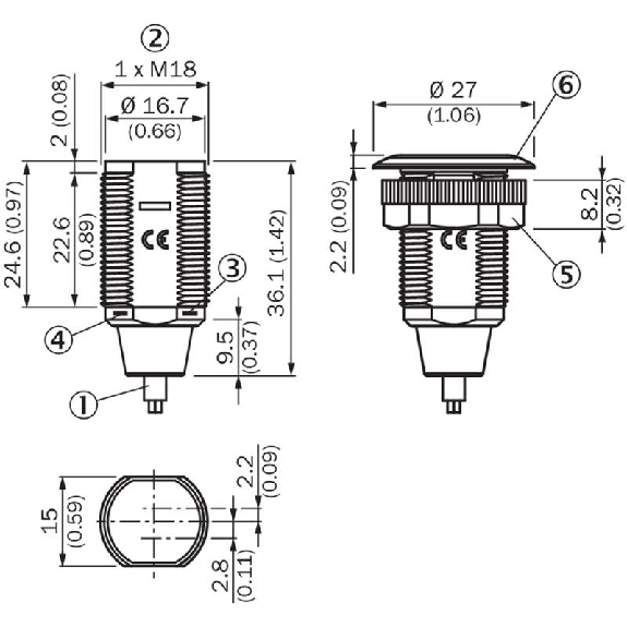 Cellule Bar. reflex M18 PNP P=7.2m PinPoint DO Plast. Axial / C2m-Lire la description