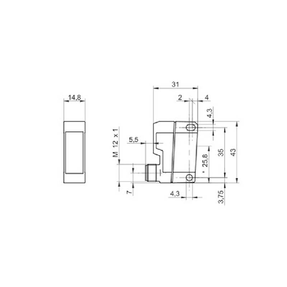 Cellule Barrage (E) P=12m LR Plast. 10-30Vdc 31*43*14 / M12 4P Cellule Barrage (E) P=12m LR Plast. 10-30Vdc 31*43*14 / M12 4P-Lire la description