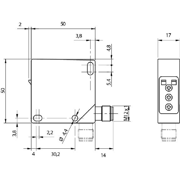 Cellule EAP NPN/PNP P=500mm IR NO+NF 50x50mm / M12 4P-Lire la description