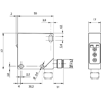 Cellule EAP NPN/PNP P=500mm IR NO+NF 50x50mm / M12 4P-Lire la description