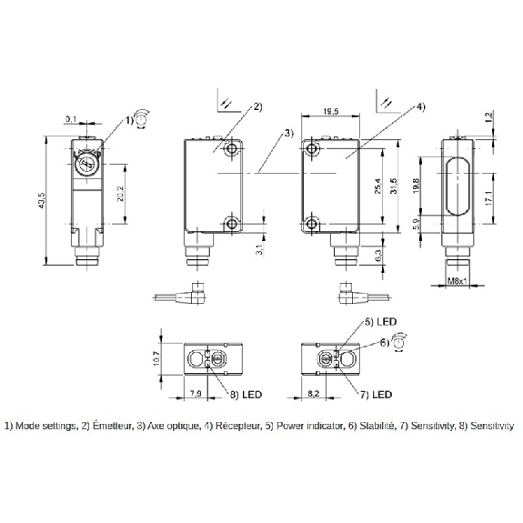 Cellule Barrage PNP NO/NF P=20m Pot. LR LO/DO / M08 4P-Lire la description