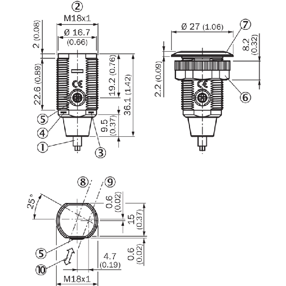 Cellule EAP M18 NPN P=300mm Pot. PinPoint LO Plast. Axial / Câble 2m-Lire la description