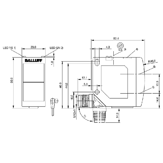 Cellule EAP PNP P=800mm Pot. LR LO/DO 10-30Vdc / M12 4P-Lire la description