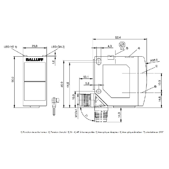 Cellule EAP PNP P=800mm Pot. Laser LO/DO 12-30Vdc / M12 4P-Lire la description