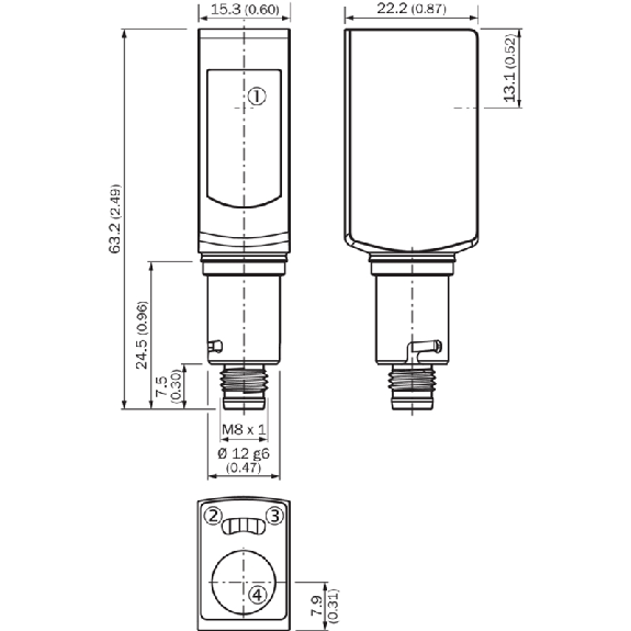 Cellule Bar. reflex transp PNP P=5m PinPoint IO-Link Inox / M08 4P-Lire la description