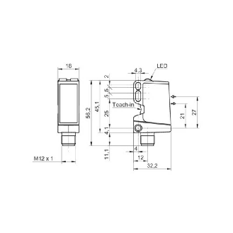 Cellule Bar. reflex transp PNP P=6m Teach IO-L PinPoint LO/DO /M12 4P-Lire la description