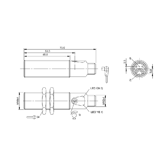 Cellule Directe M18 NPN P=300mm Pot. LR LO/DO Laiton Axial / M12 4P-Lire la description
