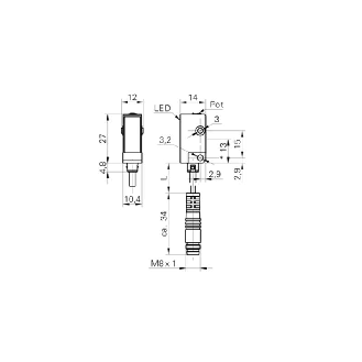 Cellule Barrage (R) PNP P=5m LR DO Plast. 10-30Vdc / M08 3P+C-Lire la description