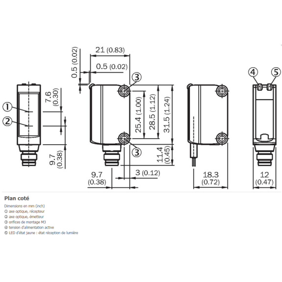 Cellule Bar. reflex PNP P=6m PinPoint LO/DO 10-30Vdc / M08 4P-Lire la description