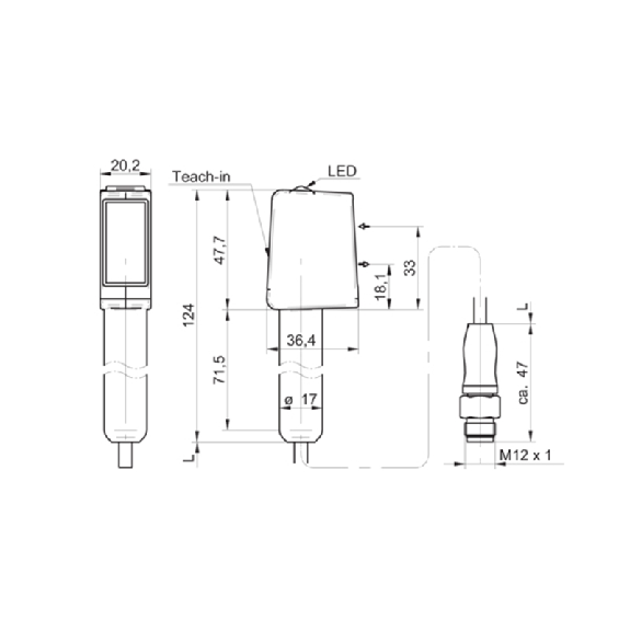 SmartReflect Push-pull P=600mm PinPoint LO/DO Inox V4A / M12 4P-Lire la description