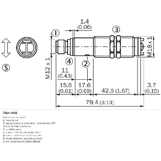 Cellule EAP M18 PNP P=130mm Pot. DO Métal Axial / M12 4P-Lire la description