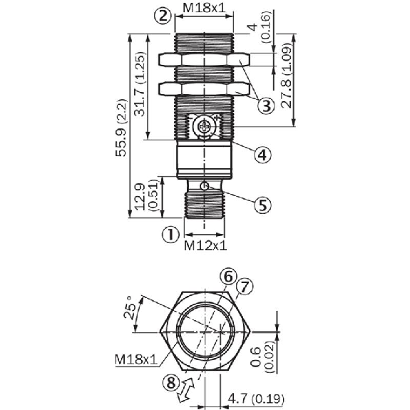 Cellule EAP M18 NPN P=300mm Pot. PinPoint LO/DO Inox Axial / M12 4P-Lire la description