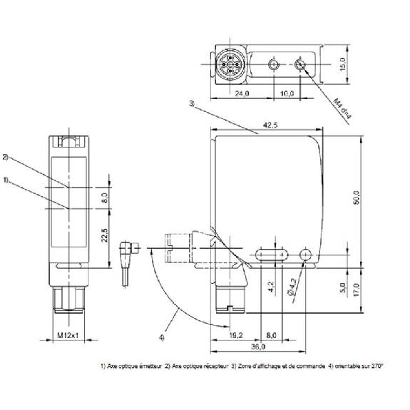 Cellule Directe PNP P=600mm Pot. Laser LO/DO / M12 4P Cellule Directe PNP P=600mm Pot. Laser LO/DO / M12 4P-Lire la description