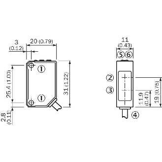Cellule Bar. reflex PNP P=7.2mm Pot. LR LO/DO 10-30Vdc / Câble 2m-Lire la description