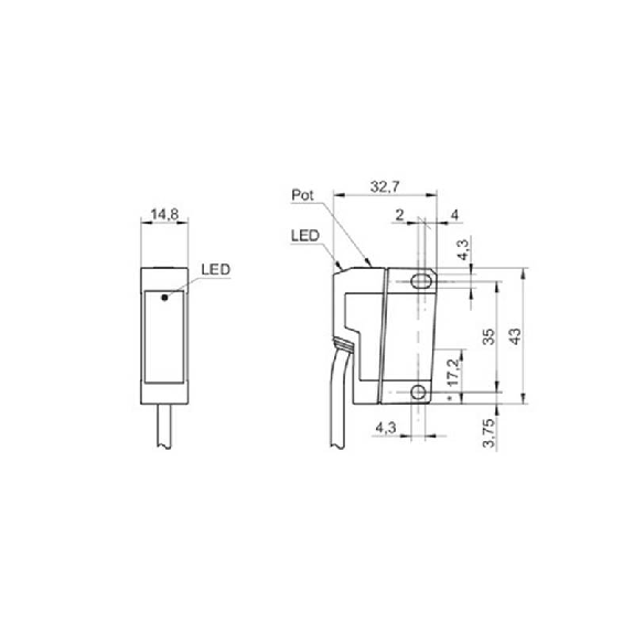 Cellule Directe NPN P=600mm Pot. LR LO/DO Plast. 31*43*14 / Câble 2m Cellule Directe NPN P=600mm Pot. LR LO/DO Plast. 31*43*14 / Câble 2m-Lire la description