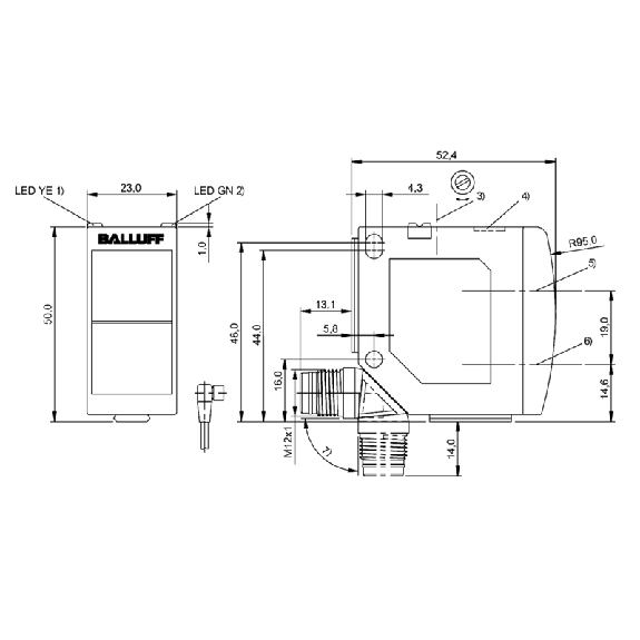 Cellule EAP NPN P=800mm Pot. LR LO/DO 10-30Vdc / M12 4P-Lire la description