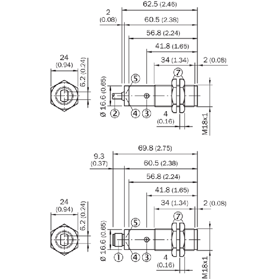 Cellule AAP M18 PNP P=140mm Pot. LR LO/DO Métal Axial / M12 4P-Lire la description