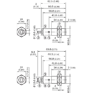 Cellule Directe M18 NPN P=1,1m Pot. LR LO/DO Métal Axial / M12 4P-Lire la description