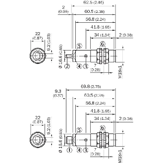 Cellule Directe M18 NPN P=1,1m Pot. LR LO/DO Plast. Axial / M12 4P-Lire la description