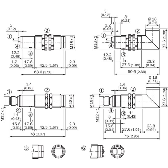 Cellule Directe M18 PNP P=400mm IR LO/DO Plast. Axial / M12 4P-Lire la description