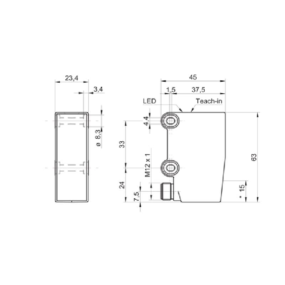 Cellule EAP PushPull P=100-1000mm Teach Laser LO/DO / M12 4P-Lire la description