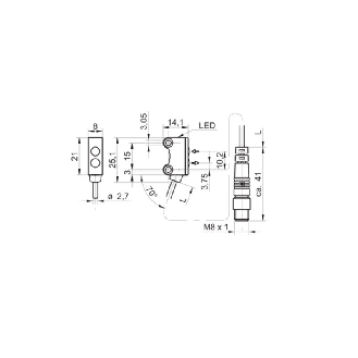 Cellule EAP PNP P=50mm LR LO/DO / M08 4P+Câble 0.2m PVC-Lire la description