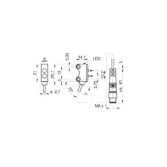 Cellule EAP PNP P=50mm LR LO/DO / M08 4P+Câble 0.2m PVC-Lire la description