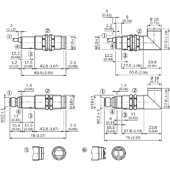 Cellule Directe M18 PNP P=400mm IR DO Laiton Radial / M12 4P-Lire la description