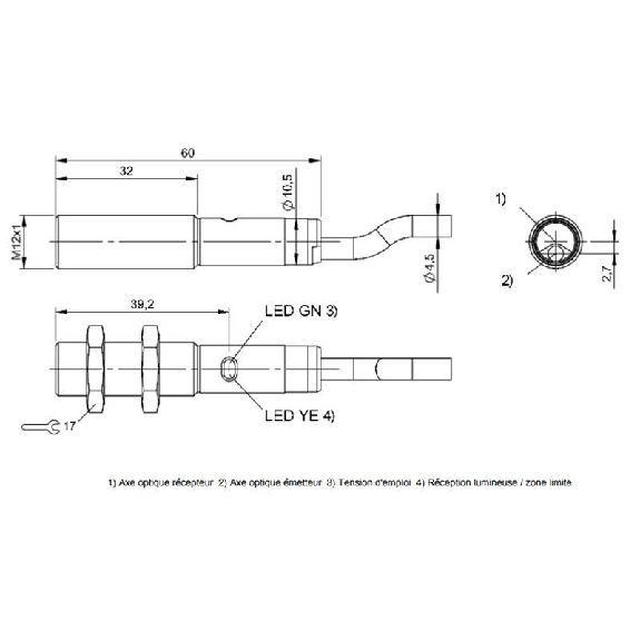 Cellule Directe M12 PNP P=100mm PinPoint LO Métal Axial / Câble 2m-Lire la description
