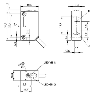 Cellule Bar. reflex PNP P=4m Pot. LR LO / Câble 2m PVC-Lire la description