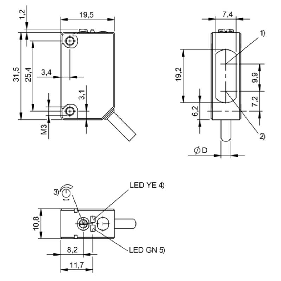 Cellule Bar. reflex PNP P=4m Pot. LR LO / Câble 2m PVC-Lire la description