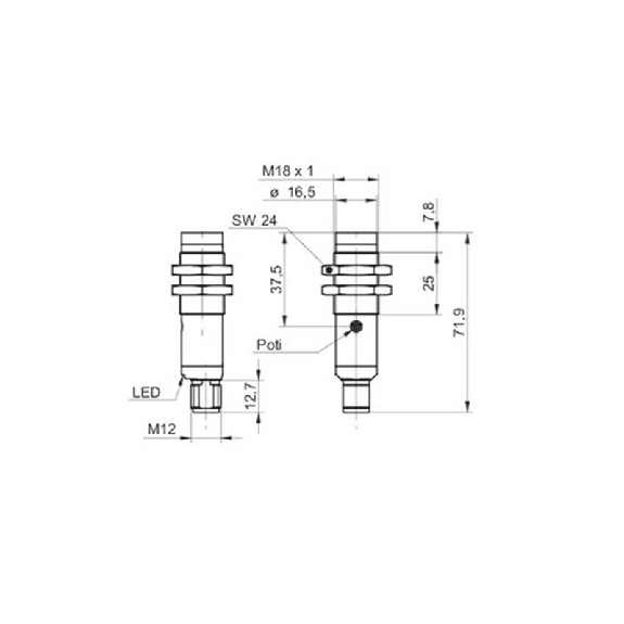 Cellule EAP M18 PNP P=120mm Pot. LR LO/DO Inox IP69K WD / M12 4P-Lire la description